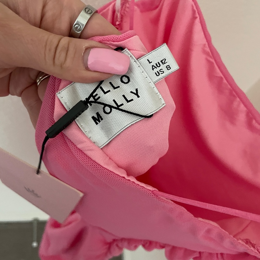 NWT HELLO MOLLY FAVORITE THINGS DRESS HOT PINK FITTED MINI RUCHING size 8 - Picture 8 of 9